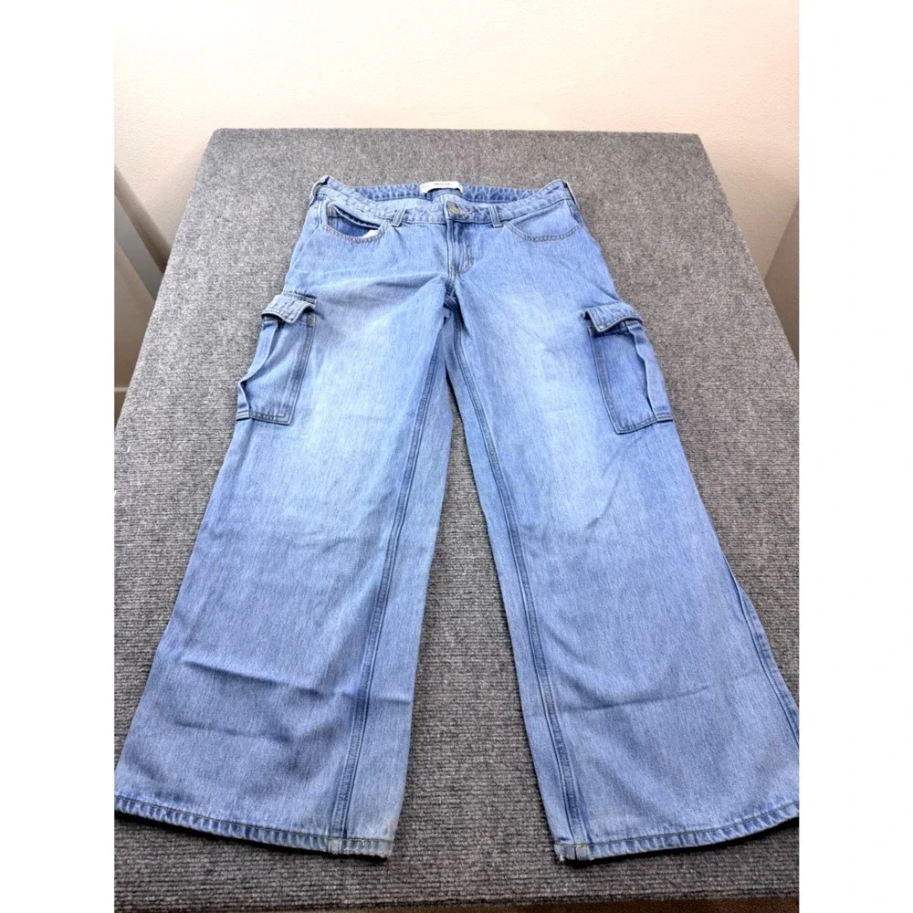 Y2K Hollister Low-Rise‎ Baggy Cargo Jeans Light Wash Blue W29 Short 8S 355D3429